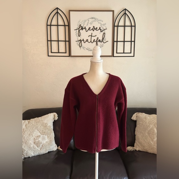 Vintage Crystal Kobe Burgundy Red Full Zip Sweater Size S Retro 100% Wool Winter - Picture 10 of 14